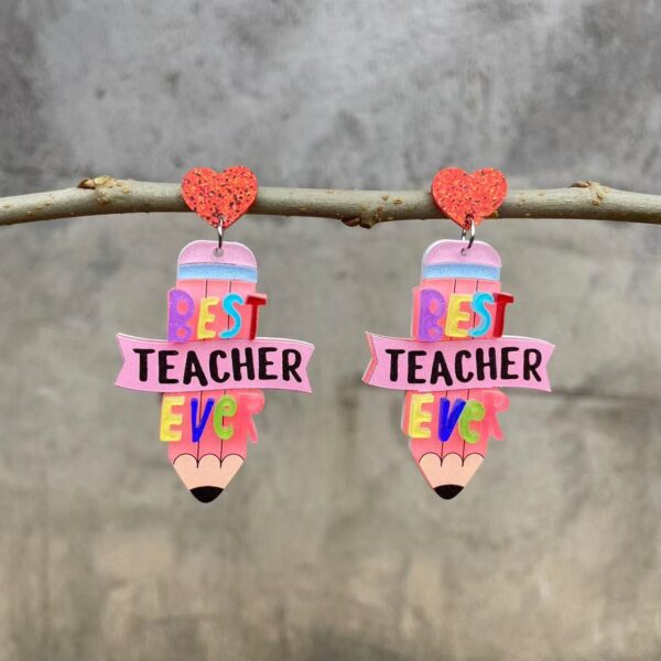 Wholesale Cross-border Acrylic Teachers' Day Graduation Season Opening Season Pencil Color English Letter Holiday Gift Earrings