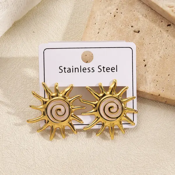 Wholesale Sunshine Plating Color Retention Earrings Hot Selling Polished And Drip Oil Electroplated Stainless Steel
