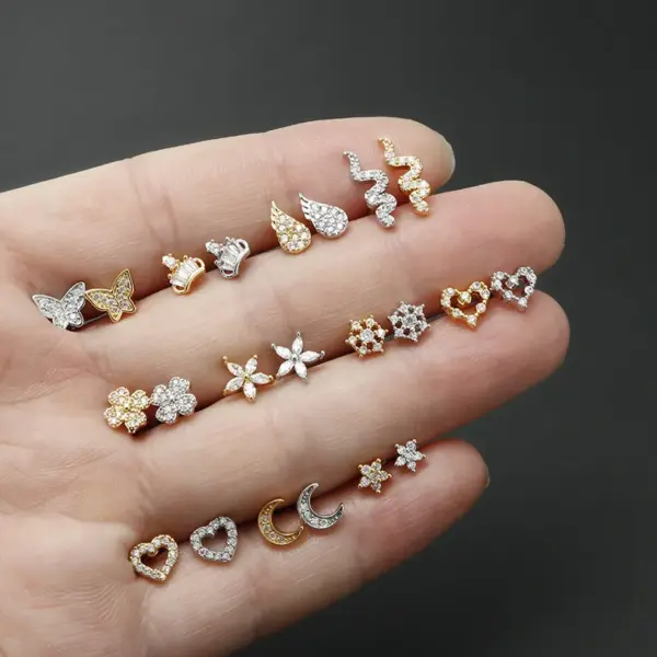 1 Piece Fashion Heart Shape Inlay Stainless Steel Zircon Ear Studs