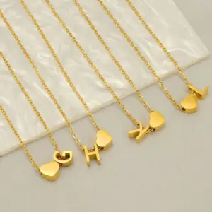 Wholesale PVD Coated 18K Gold Plated Letter Heart Shape 304 Stainless Steel Casual French Style Waterproof Non Tarnish 304 Stainless Steel Pendant Necklace