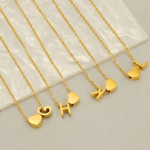 Wholesale PVD Coated 18K Gold Plated Letter Heart Shape 304 Stainless Steel Casual French Style Waterproof Non Tarnish 304 Stainless Steel Pendant Necklace