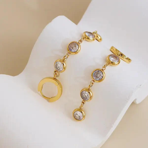 Wholesale Fashion Geometric Plating 304 Stainless Steel Artificial Gemstones 16K Gold Plated White Gold Plated Gold Plated Stainless Steel Earrings