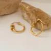 Wholesale PVD Coated 18K Gold Real Gold Plated Geometric 201 Stainless Steel Retro Waterproof Non Tarnish Hoop Earrings