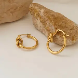 Wholesale PVD Coated 18K Gold Real Gold Plated Geometric 201 Stainless Steel Retro Waterproof Non Tarnish Hoop Earrings