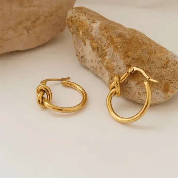 Wholesale PVD Coated 18K Gold Real Gold Plated Geometric 201 Stainless Steel Retro Waterproof Non Tarnish Hoop Earrings