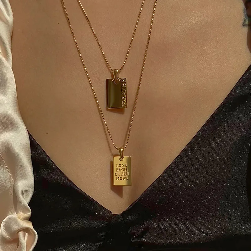 Wholesale PVD Coated Real Gold Plated 18K Gold Letter 304 Stainless Steel Simple Style Waterproof Non Tarnish 304 Stainless Steel Necklace