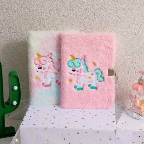 Wholesale Cartoon Unicorn Plush Notebook with Lock Cartoon Diary