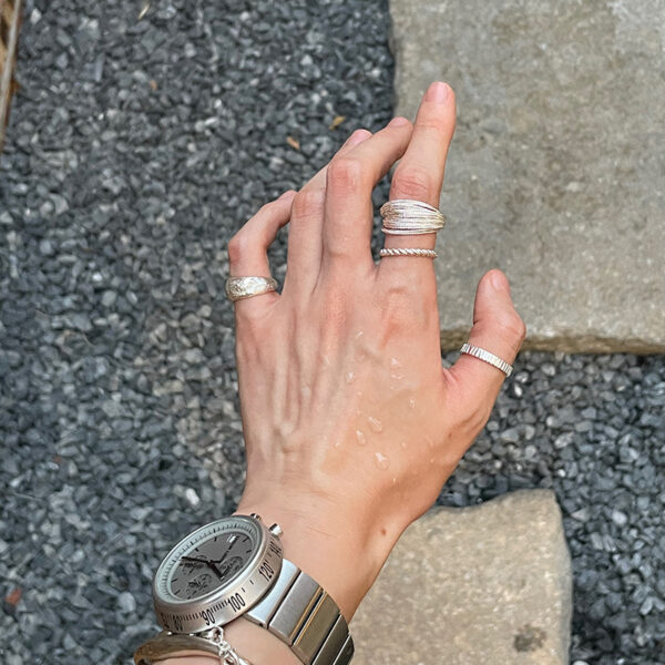 Wholesale S925 Sterling Silver Hammer Handmade Collection Niche Design High-end Ins Style All-match Fashion Ring for Men and Women