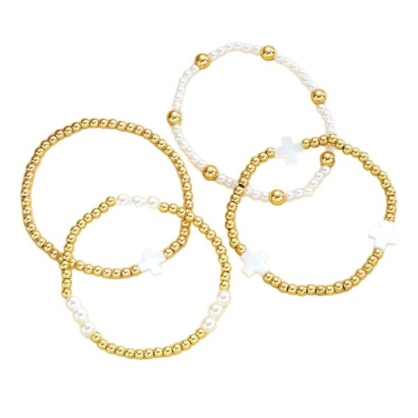 Wholesale Cross-border New Bohemian CCB Beaded Cross Bracelet 4-piece Set Stretch Faux Pearl Beaded suit