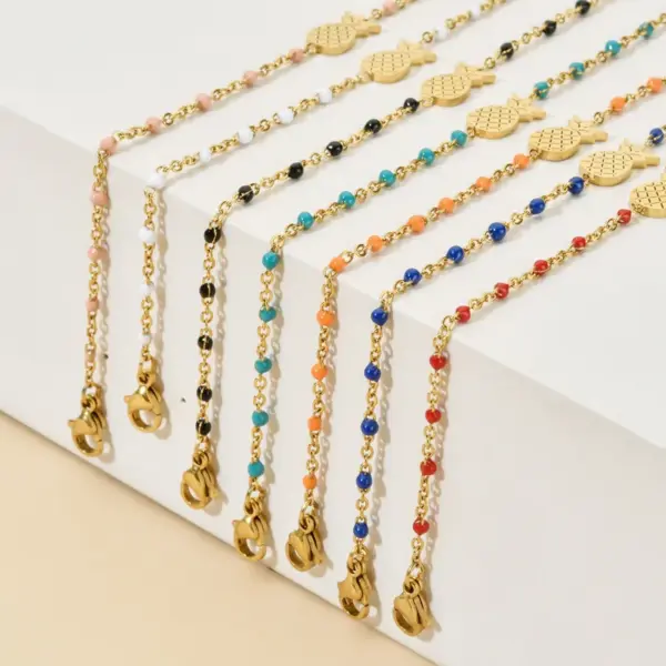 Wholesale Sweet Fruit Pineapple Stainless Steel Enamel Plating Bracelets
