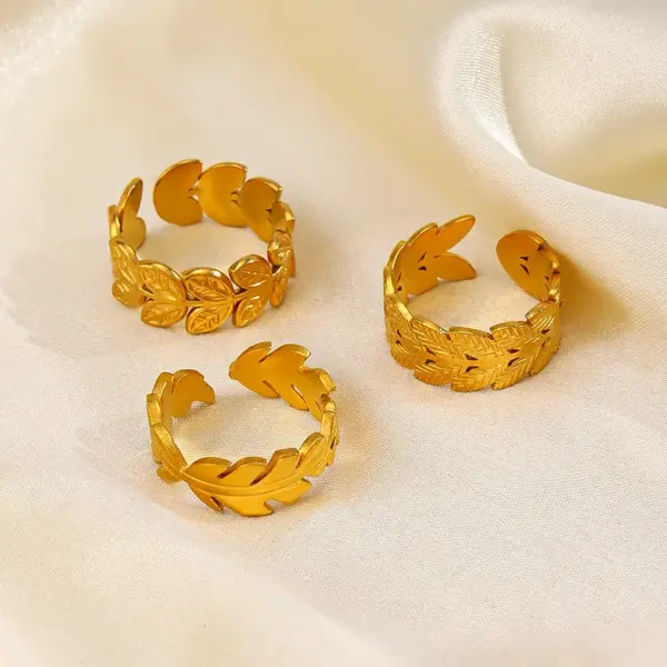 PVD Coated 18K Gold Plated Leaf 304 Stainless Steel Simple Style Waterproof Non Tarnish Open Ring