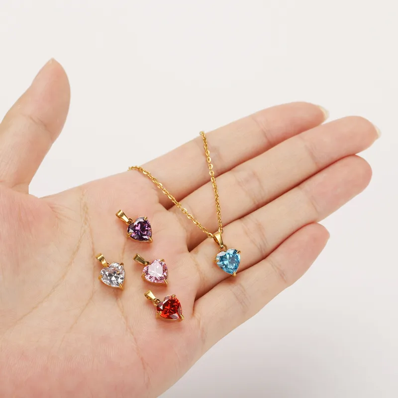 Wholesale 304 Stainless Steel 316 Stainless Steel Zircon Heart Shape Simple Style Classic Style Pendant Necklace For Women's