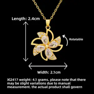 XL2417 Rotating Four-Leaf Windmill Necklace / Gold