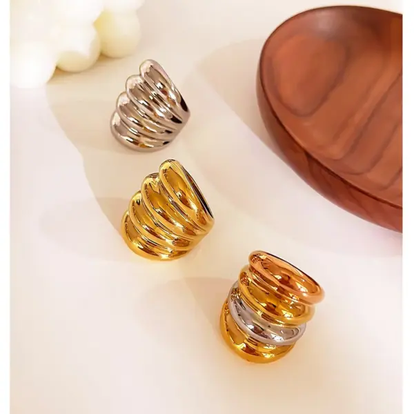304 Stainless Steel Color Block Ion Plating (IP) Real Gold Plated Nordic Style Exaggerated Waterproof Non Tarnish Irregular Multicolor Rings