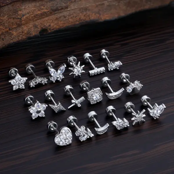 Exquisite Micro Pave Zirconia Stud Earrings Gold Plated Fashion Punk Style Unisex Animal Zodiac Heart Bowknot Hip Hop Street Style High Street Jewelry