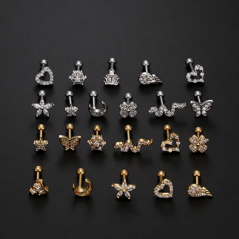 Wholesale 1 Piece Fashion Heart Shape Inlay Stainless Steel Zircon Ear Studs