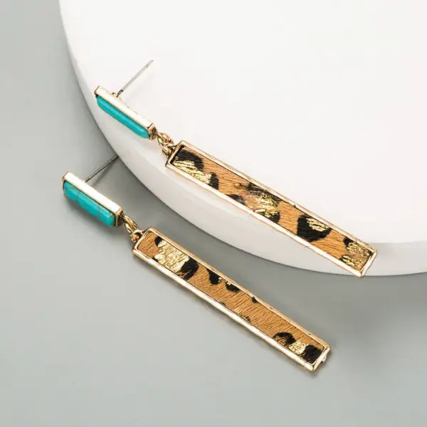 Wholesale Leopard Print Long Tassel Leopard Print Leather Earrings Blue Turquoise Earrings