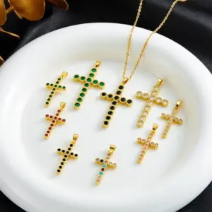 Wholesale Jewelry Modern Style Cross 304 Stainless Steel Copper Pendant Necklace Cable Chain