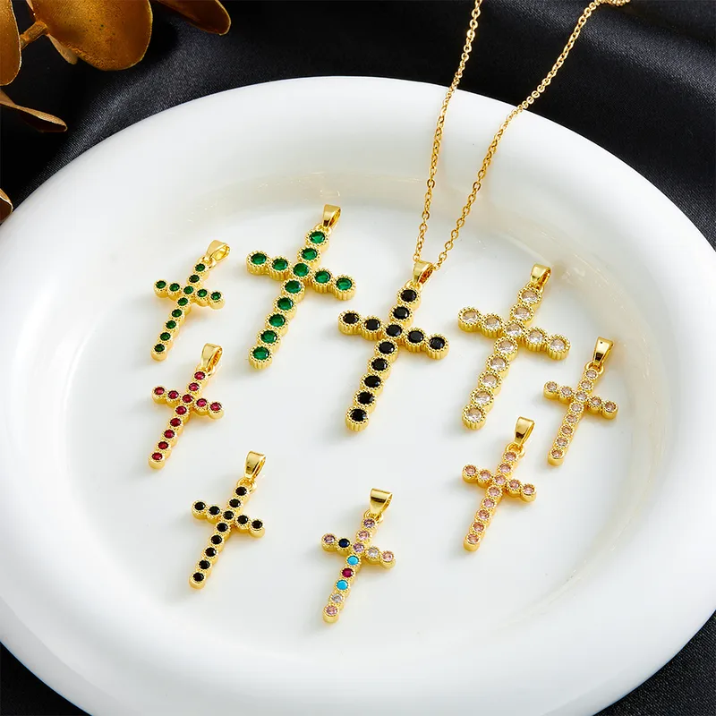 Wholesale Jewelry Modern Style Cross 304 Stainless Steel Copper Pendant Necklace Cable Chain