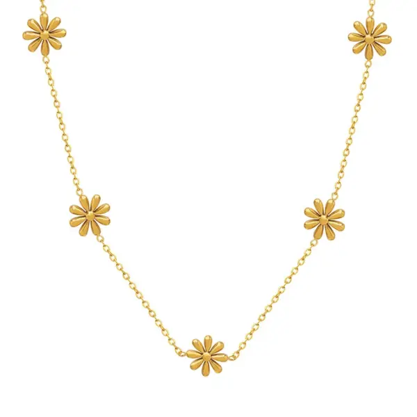 PVD Coated Real Gold Plated Daisy Titanium Steel Pastoral Waterproof Non Tarnish Necklace