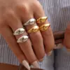Wholesale Summer Ladies' 18K Gold Plated Stainless Steel Geometric Hollow Out Open Ring Adjustable Rings Casual Wear All Seasons