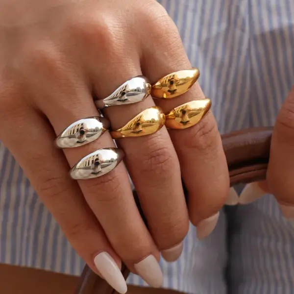 Wholesale Summer Ladies' 18K Gold Plated Stainless Steel Geometric Hollow Out Open Ring Adjustable Rings Casual Wear All Seasons