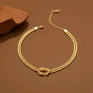 X0378-Double-layer Knotted Necklace- Gold