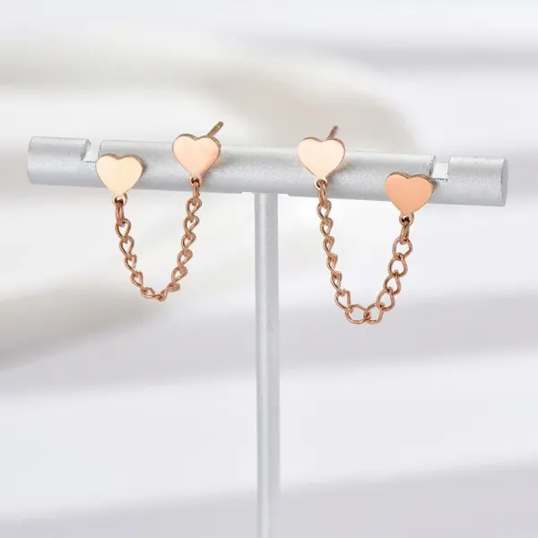 PVD Coated Real Gold Plated 14K Gold Rose Gold Plated Heart Shape 304 Stainless Steel Simple Style Waterproof Non Tarnish Earrings