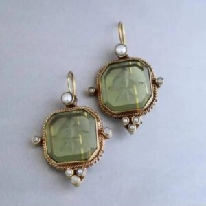 Wholesale Cross-Border Retro Hexagonal Green Crystal Stone Earlobes, Antique Style Hot-Selling Earrings, Personalized Fashionable Commuter Earrings