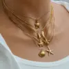 Wholesale Jewelry Exaggerated Beach Starfish Conch Shell 304 Stainless Steel Snake Chain Pendant Necklace
