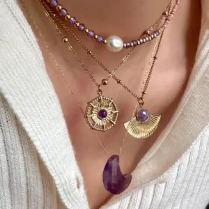 Wholesale Simple Style Moon Natural Stone Titanium Steel 14K Gold Plated Necklace In Bulk