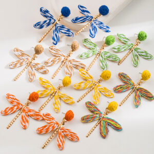 oly-a1880c500174ba72fc4c7a573b01c27f Wholesale European and American Exaggerated Hand-woven Rafi Grass Dragonfly Earrings Bohemian Niche Holiday Style Fresh Earrings Earrings