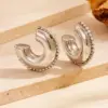 Wholesale 304 Stainless Steel C Shape Water Droplets PVD Coated Artificial Diamond 18K Real Gold Plated 18K Gold Vintage Style Waterproof Non Tarnish Plating Inlay Ear Studs