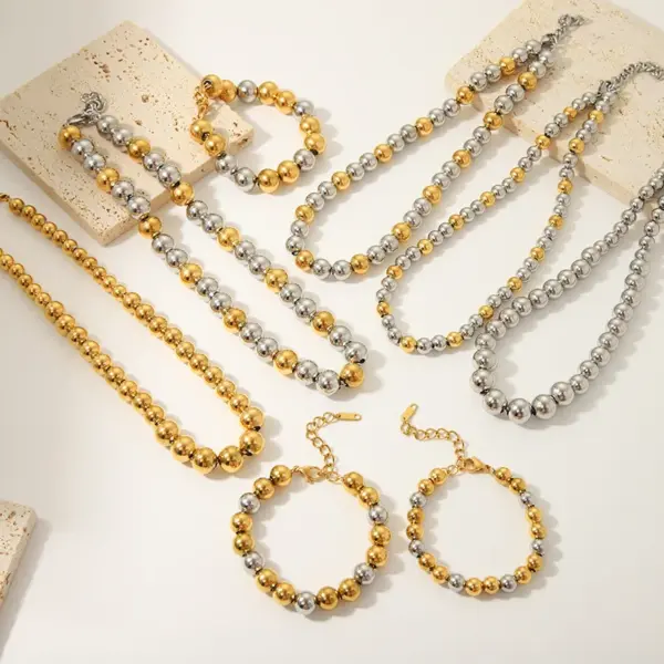 PVD Coated Real Gold Plated 18K Gold Color Block 201 Stainless Steel IG Style Vintage Style Waterproof Non Tarnish Bracelets Necklace