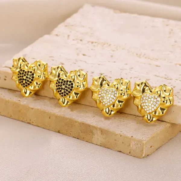 Wholesale Light Luxury Elegant Moon Water Drop Heart Women's Earrings Geometric Simple Zircon Vacuum Plating (Fired) Daily New Year Jewelry Earrings Gift