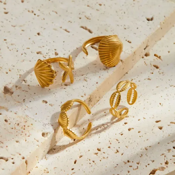 Wholesale Jewelry Marine Style Beach Simple Style Starfish Shell 304 Stainless Steel Open Rings