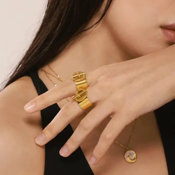 Wholesale Real Gold Plated OT 304 Stainless Steel Modern Style Classic Style Waterproof Non Tarnish Open Rings