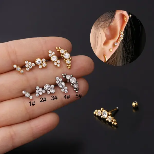 Copper Artificial Gemstones Ear Cartilage Rings & Studs Geometric Waterproof Non Tarnish Surgical Steel Women'S
