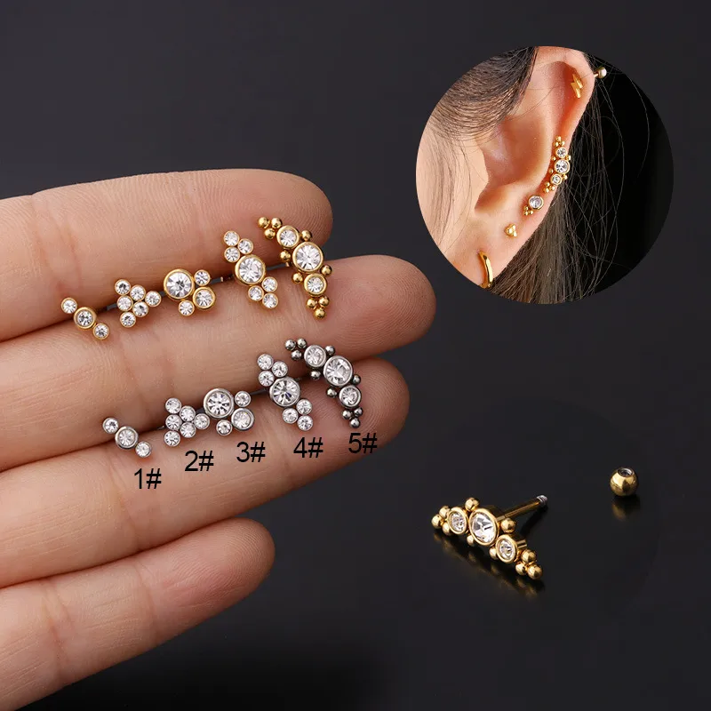 Wholesale Copper Artificial Gemstones Ear Cartilage Rings & Studs Geometric Waterproof Non Tarnish Surgical Steel Women'S