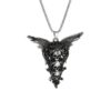 oly-a198a59d6abaa2acc6243dfe411d798a Wholesale Gothic Three Skull Crown and Wings Pendant Necklace, Vintage Horror Inspired Design, Ethnic Jewelry for Men and Women