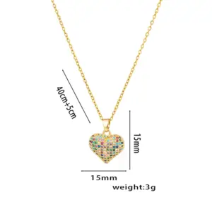 341 Gold Colorful Crystals Heart Necklace