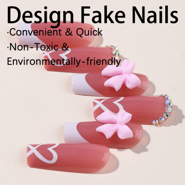 Wholesale Cross-border hand-worn armor wholesale 24 pieces of long nail pieces love bow French fake nails nail pieces