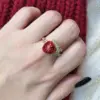 Wholesale Jewelry Cute Vintage Style Cherry Strawberry Brass Zircon 18K Gold Plated Open Rings