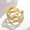 PVD Coated Real Gold Plated Waves Stainless Steel Fashion Waterproof Non Tarnish Open Ring