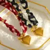 Wholesale Fashionable Stainless Steel 18K Gold Plated Heart Pendant Polka Dot Scarf Necklace Elegant Versatile Adjustable Length For Women