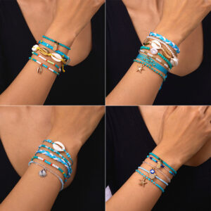 Wholesale Cross Border Bohemian Style Pineapple Starfish Palm Beaded Shell Bracelet Vacation Style Devil's Eye Bracelet suit