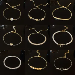 Wholesale Copper Beaded Plating Inlay Heart Shape Flower Bow Knot Pearl Zircon Bracelets