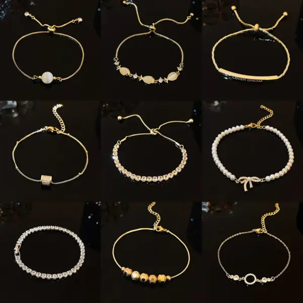 Wholesale Copper Beaded Plating Inlay Heart Shape Flower Bow Knot Pearl Zircon Bracelets