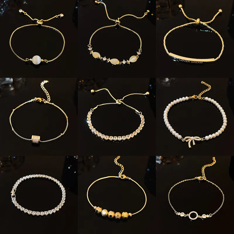 Wholesale Copper Beaded Plating Inlay Heart Shape Flower Bow Knot Pearl Zircon Bracelets