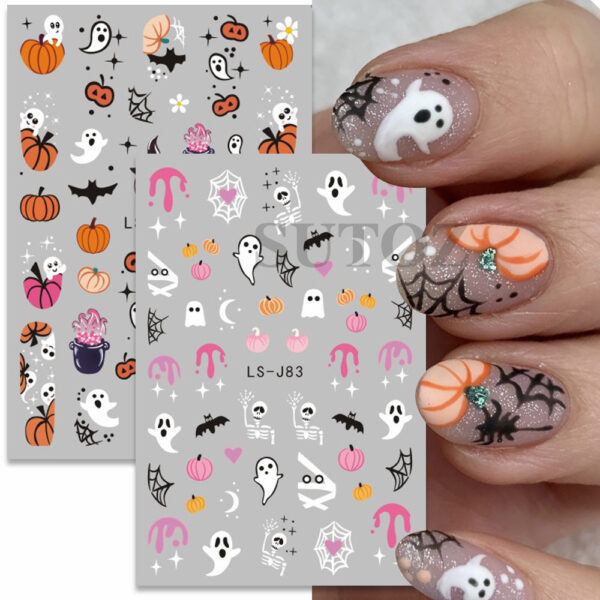Wholesale Halloween cartoon ghost pumpkin lantern spider web nail stickers nail stickers